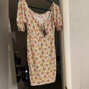 Peasant floral print stretch mini dress
